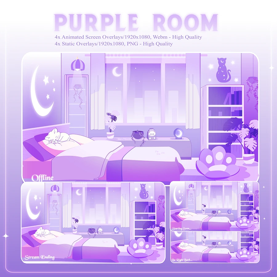 Glowing Room Stream Overlay Animated Pack, Stream Overlay Animated Cute Purple Room Overlay , Cute Room Kitty Overlay, Starting Soon, Brb product image (2)