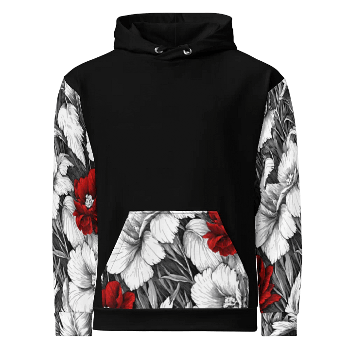 Bold Red Floral Pattern Black Hoodie product image (2)