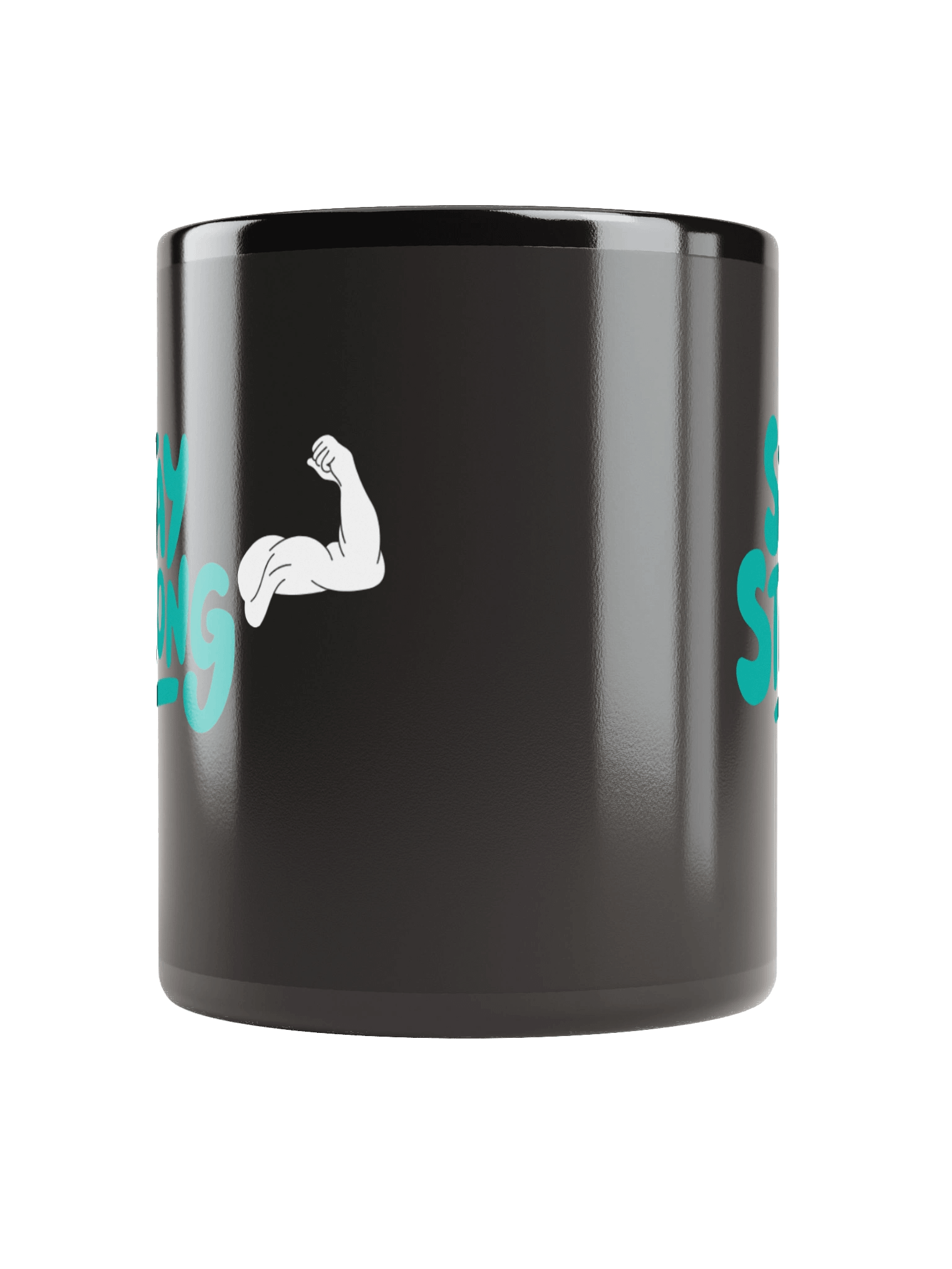 Stay Strong Text with Flexed Bicep Graphic Black Coffee Mug product image (6)