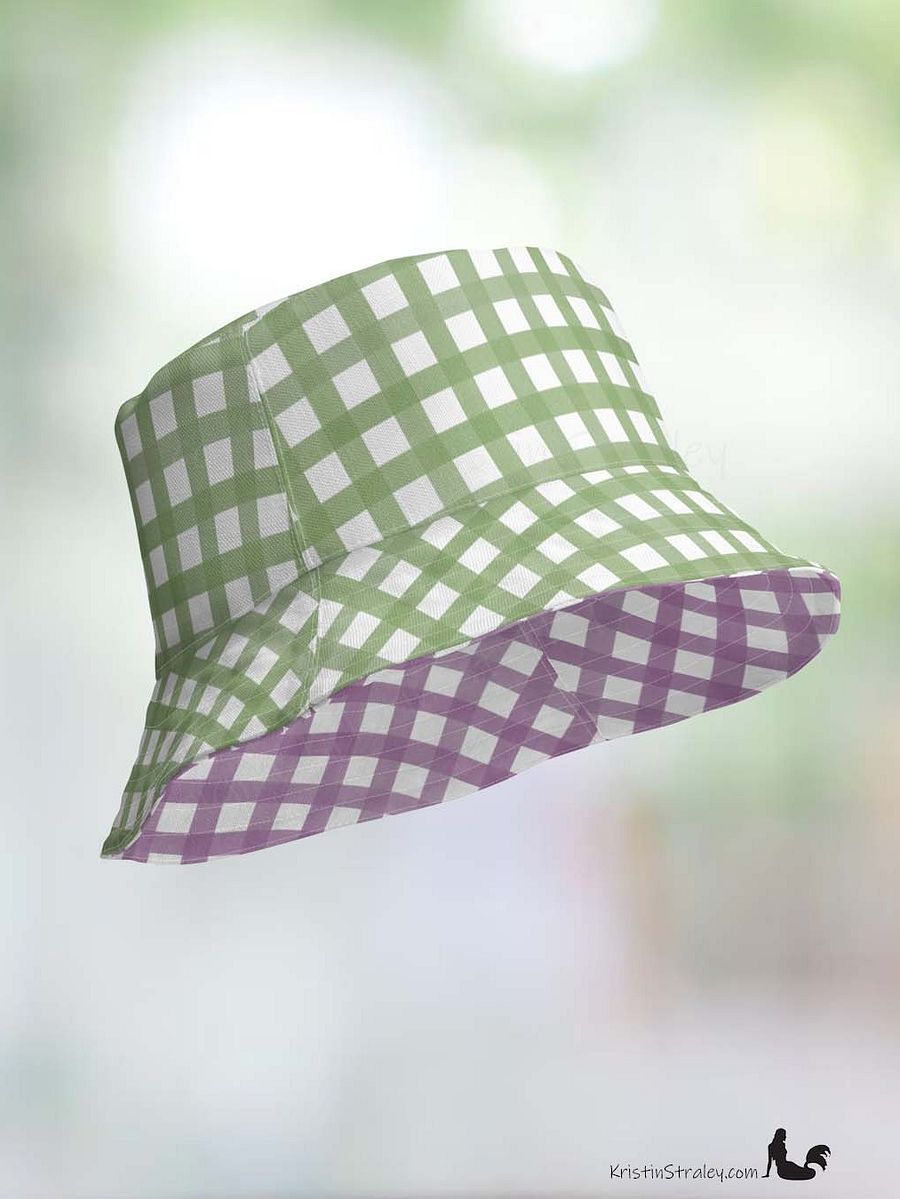 Gingham Reversible Bucket Hat Green and Mauve Checker product image (3)