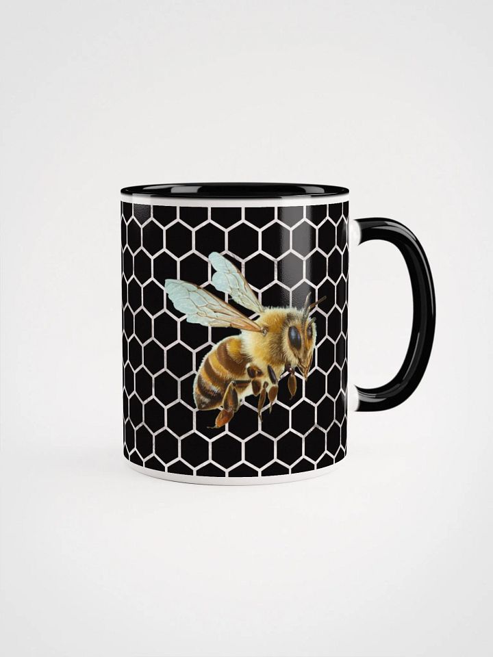 Bees IN Flight On Black Hexagonal Pattern Mug product image (1)