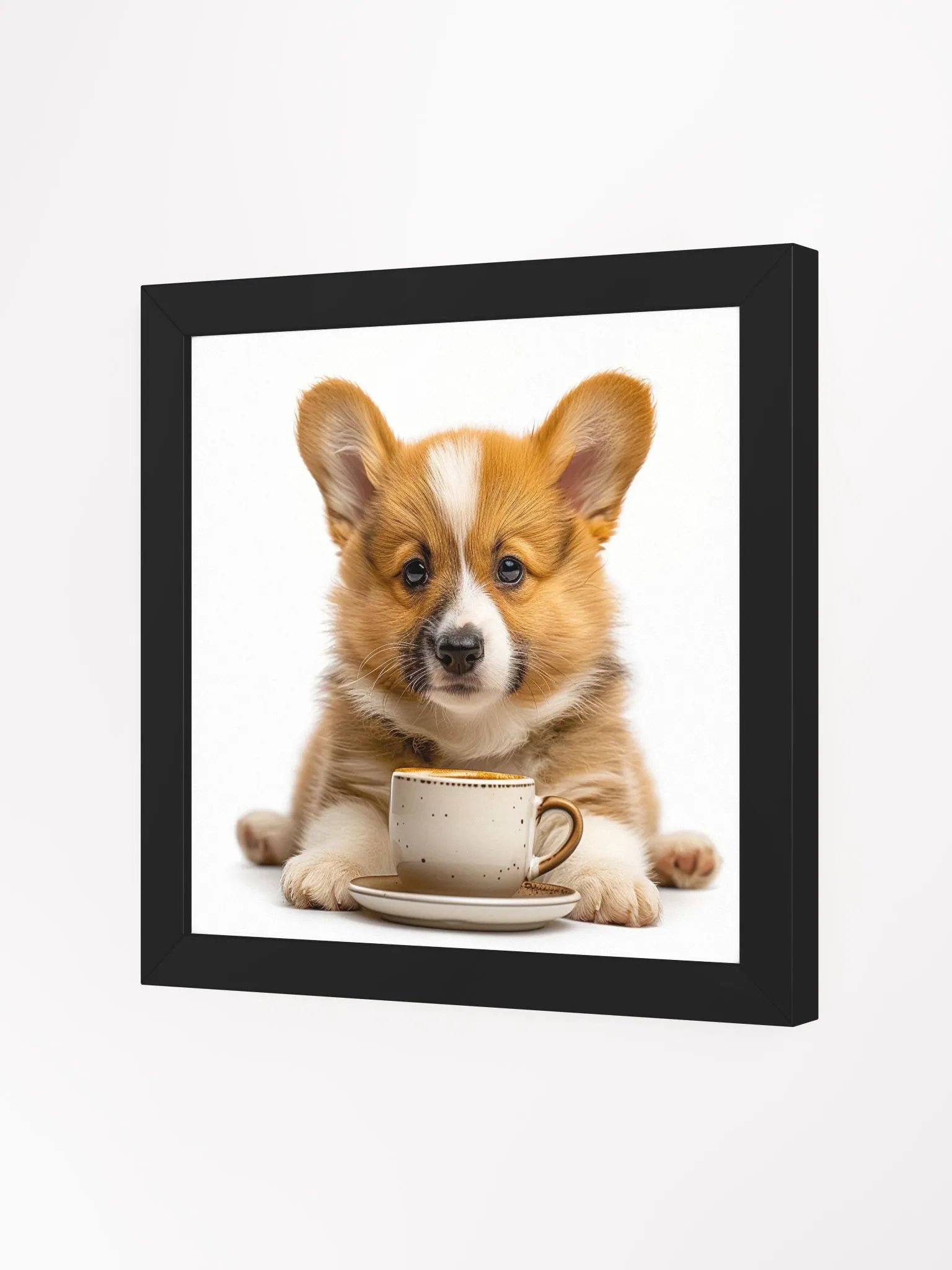 Cute Coffee Lover Welsh Corgi Puppy Framed Wall Art product image (10)