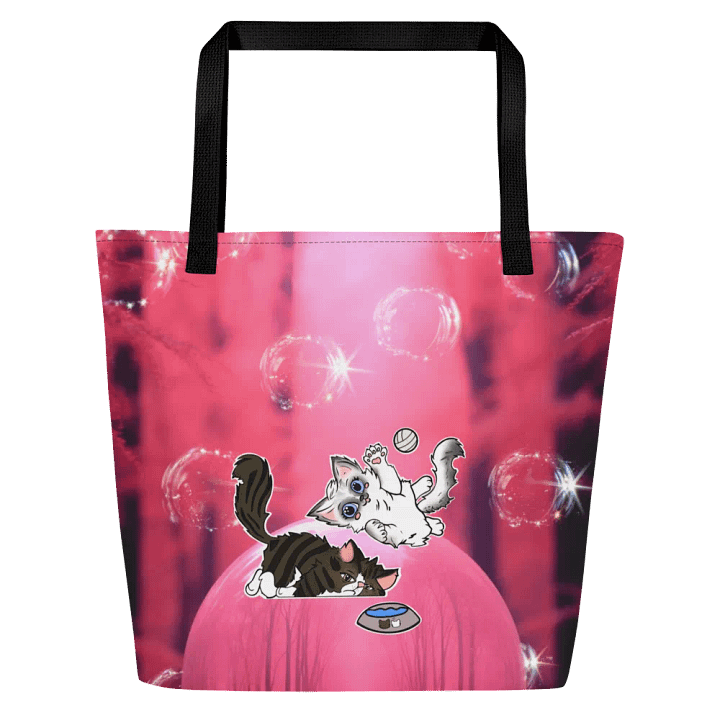 Bubble Pink All-Over Print Large Tote Bag w/ Pocket : Luigi & Ariel Logo product image (1)