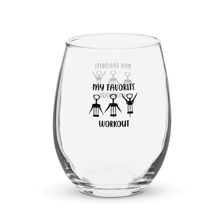 "My Favorite Workout" Funny Stemless Wine Glass - Humorous Corkscrew Design for Wine Lovers product image (1)