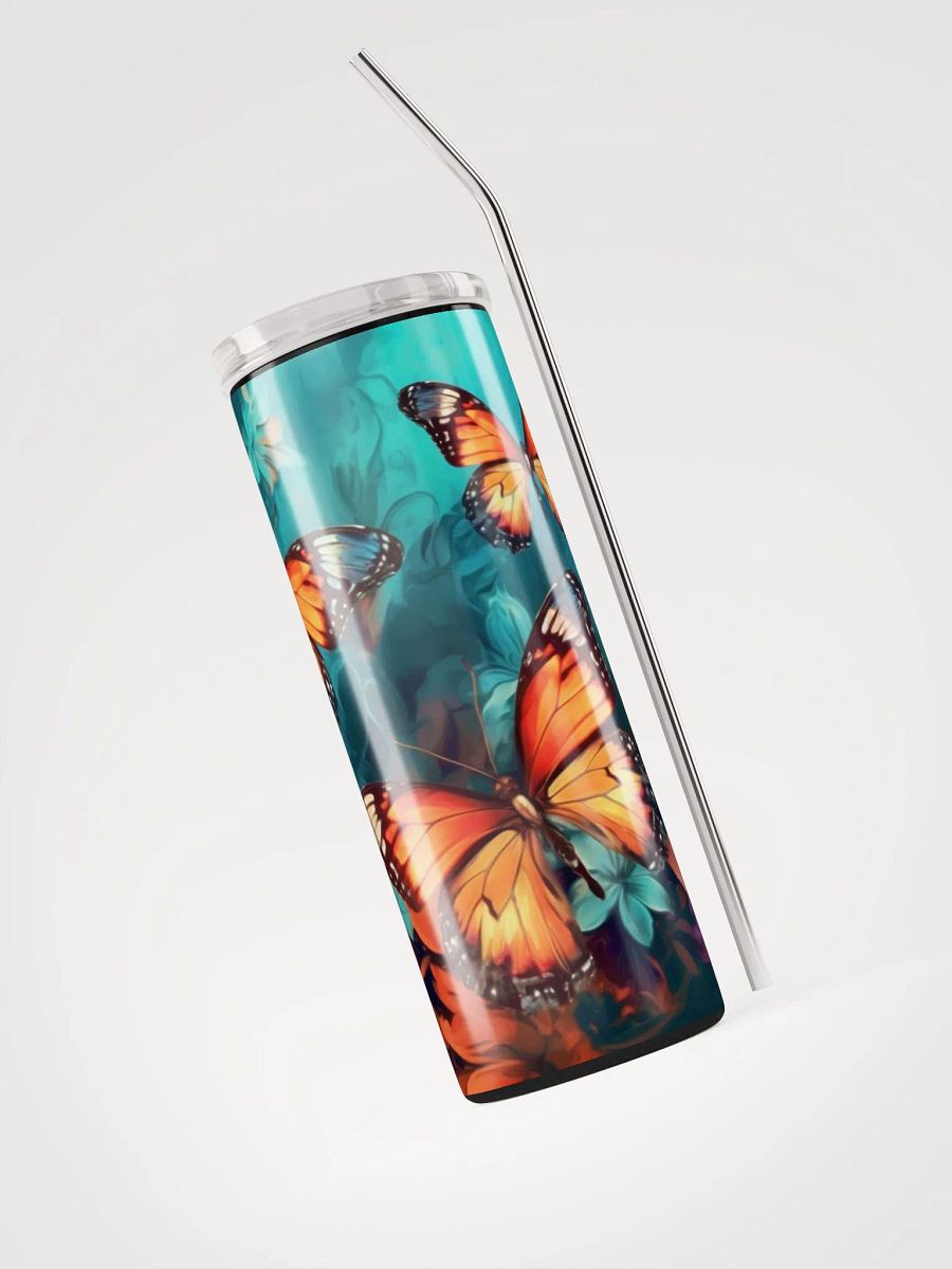 Vibrant Butterfly Stainless Steel Tumbler - Blue & Orange Delight! 🦋🧡💙 product image (3)