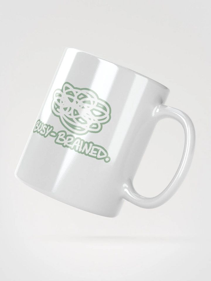 BUSY-BRAINED (lined design, #96B697) glossy white mug product image (4)