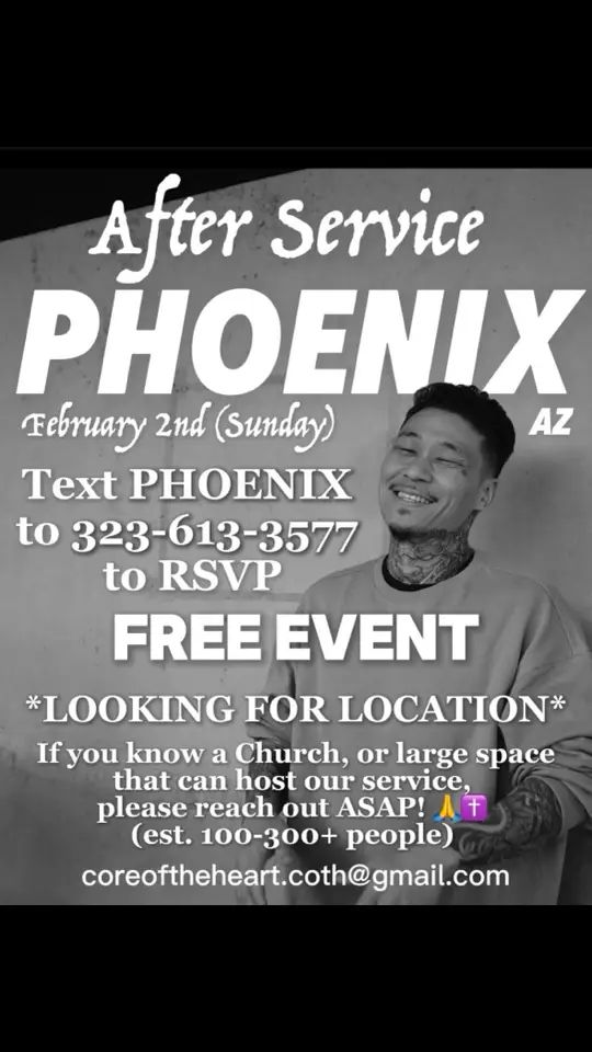 I’m coming to Phoenix, AZ! Looking for a location to host 100-300+ people 🙌⛪️ If you got a nice space we can use, please reach out ASAP (DMs, text, email).  For everyone else, I’ll see you soon! Bring your friends and family