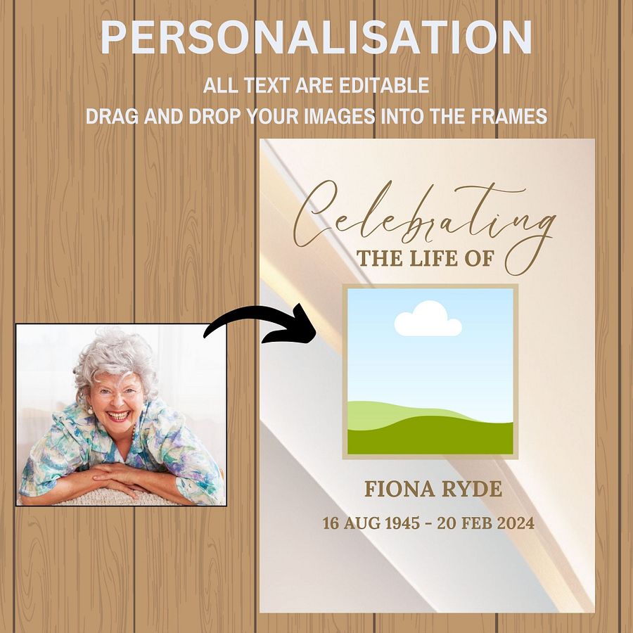 Light Golden Tones Funeral Photo Collage Sign Set Canva Template product image (6)