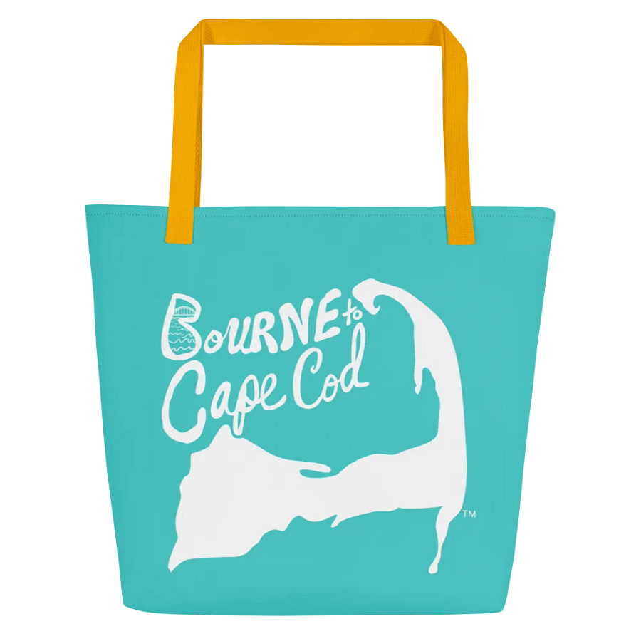 BOURNE to Cape Cod™ | Large Tote Bag with Pocket | Coastal Classic | All-Over Logo Print | White Logo on Dark Turquoise product image (2)