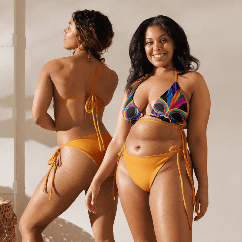 Low Rise Cheeky String Bikini, Mardi Gras Top, Gold Bottoms product image (7)