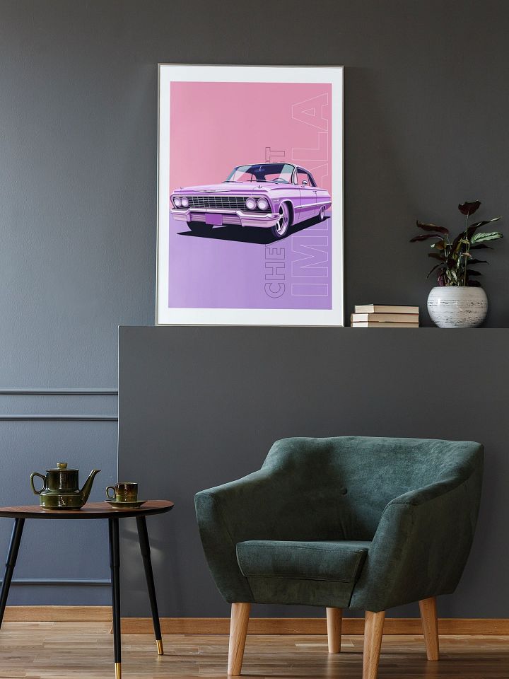Vintage Chevrolet Impala Poster, Classic American Car Print, Retro Auto Illustration, Muscle Car Enthusiast Gift, 1960s Automotive Art Decor product image (2)