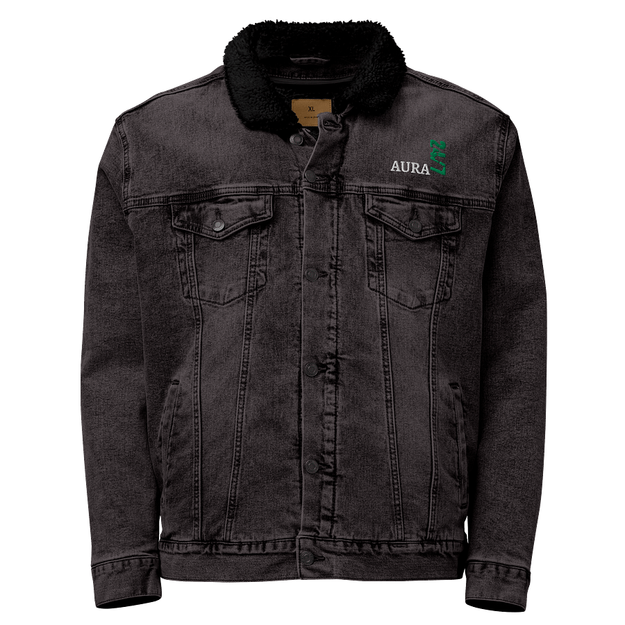 AURA Unisex Sherpa Denim Jacket - Green Abstract Design product image (1)