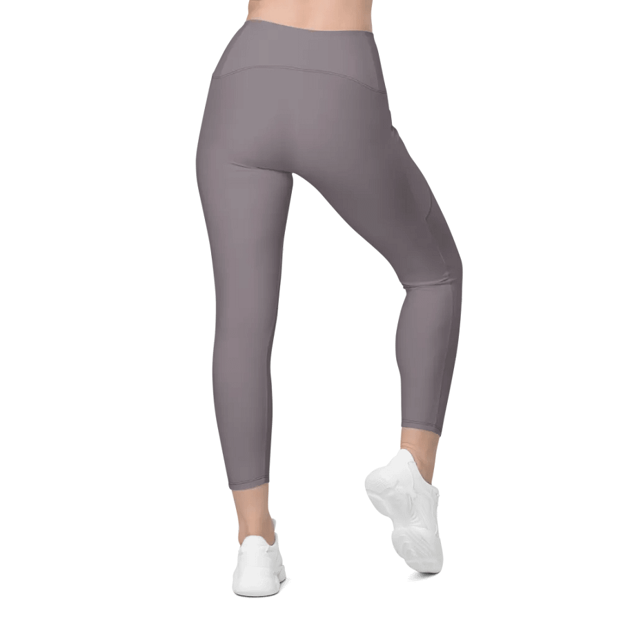 Plain Medium Gray True Summer Women's High Waisted Premium Crossover Leggings with Pockets by Treasure Pie product image (3)