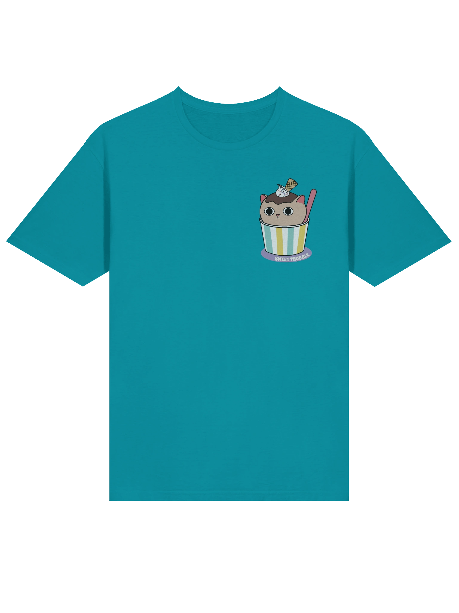 Sweet Trouble ( Ice Cream Cat - Left Chest and Back Prints) - Unisex Adult Super Soft Lightweight T-shirt product image (2)
