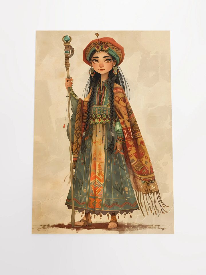Enchanting girl in colorful attire with mystical staff. product image (1)