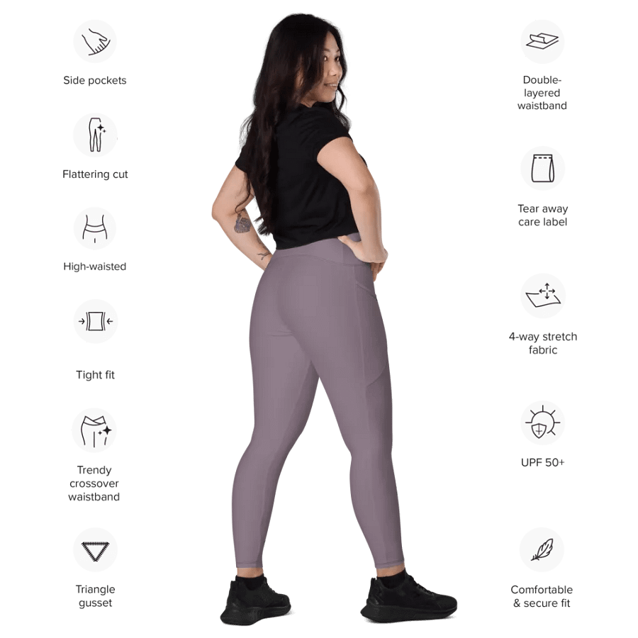 Plain Faded Orchid Grey Soft Summer Women's High Waisted Premium Crossover Leggings with Pockets by Treasure Pie product image (10)