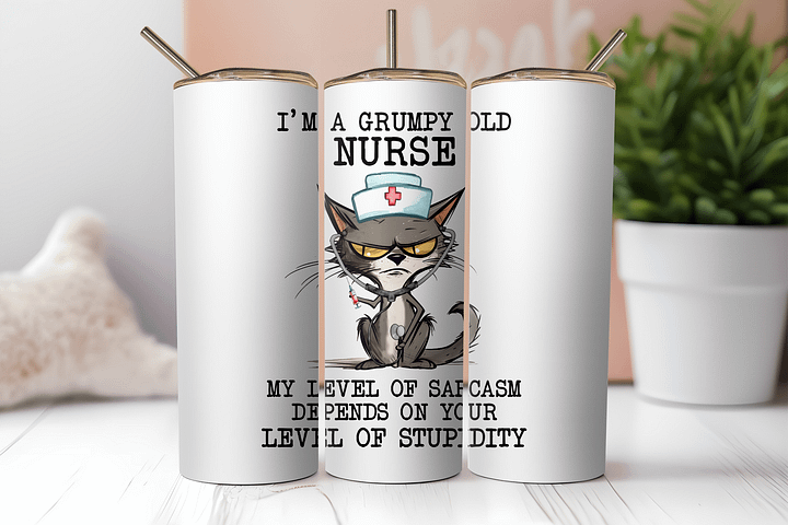 Grumpy Nurse Cat Tumbler: Sarcasm Level - Nurse Approved! product image (2)
