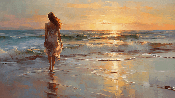 Vintage Woman on the Beach Painting - No Frame, Digital Download product image (1)