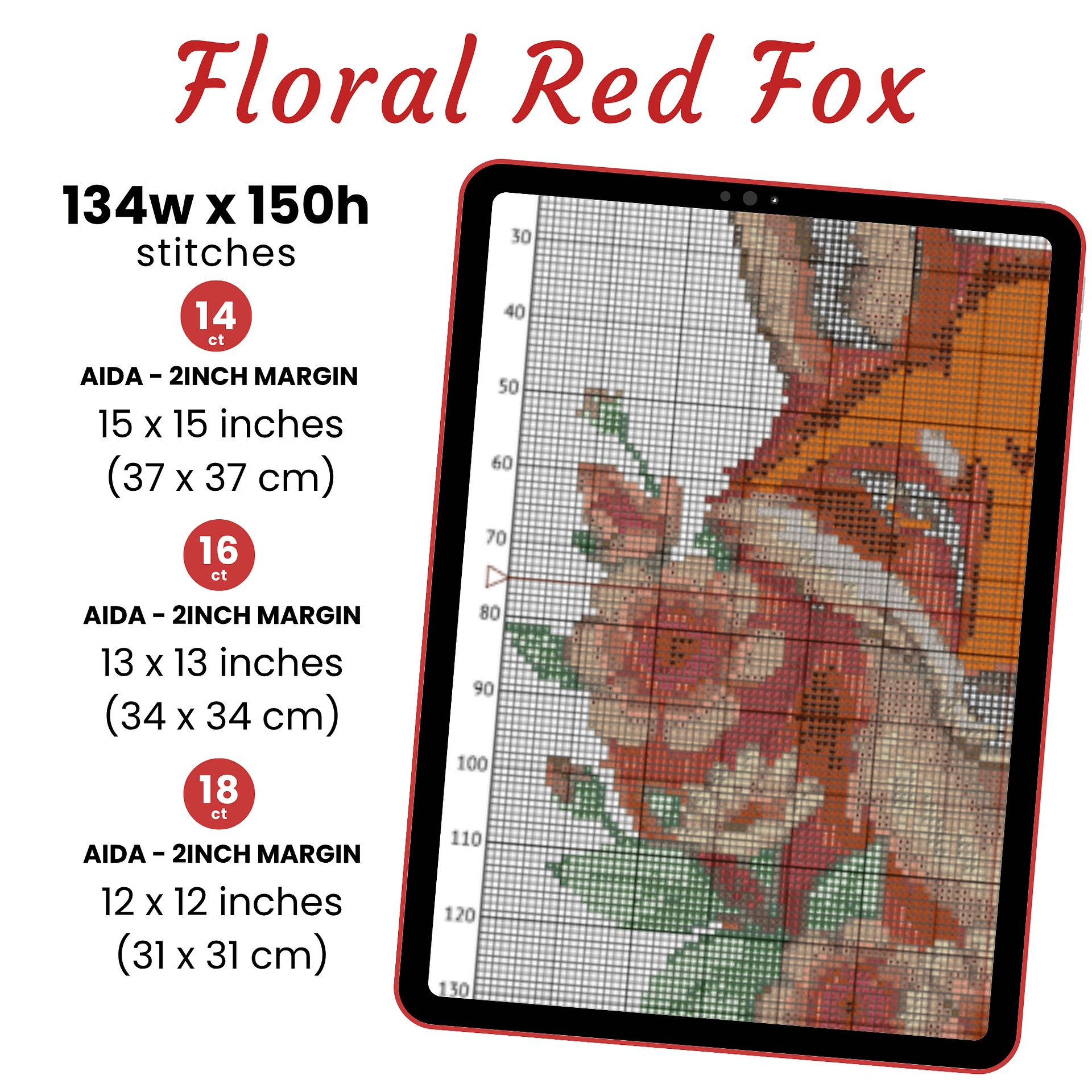 Floral Red Fox Cross Stitch Pattern product image (2)