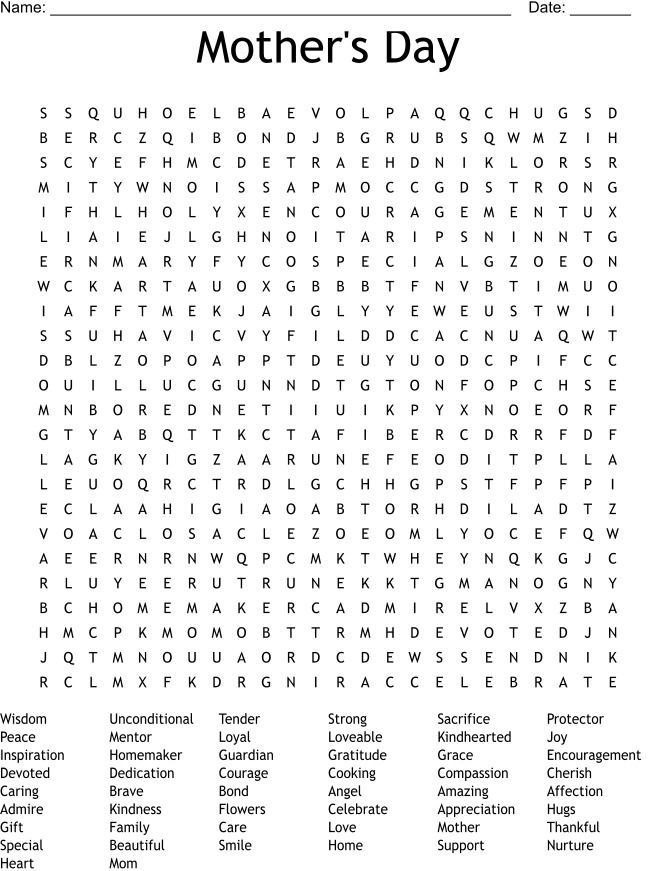Mother’s Day Word Search Puzzle 50 KEY key Printable Worksheet product image (2)