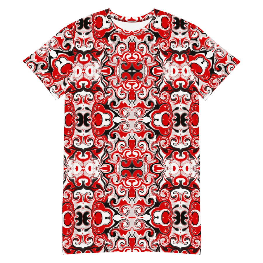 Red Abstract Swirls T-Shirt Dress product image (3)