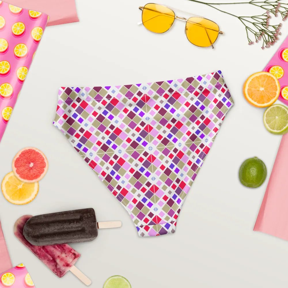Colorful Square Pattern Design High Waist Bikini Bottom - V2 product image (5)