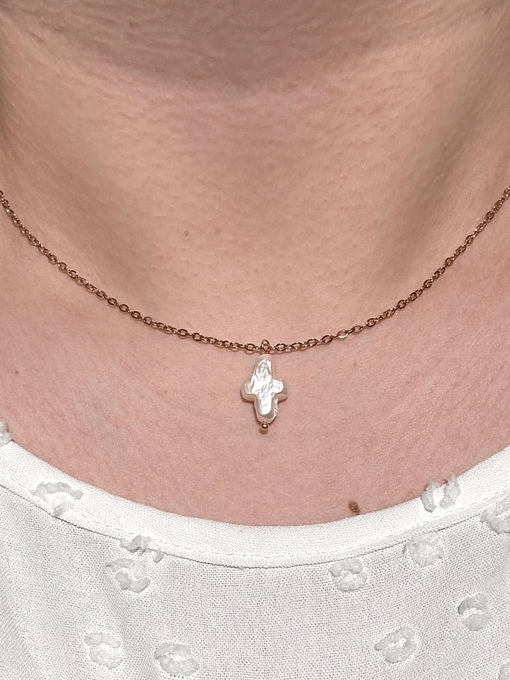 Golden Pearl Cross Necklace product image (1)