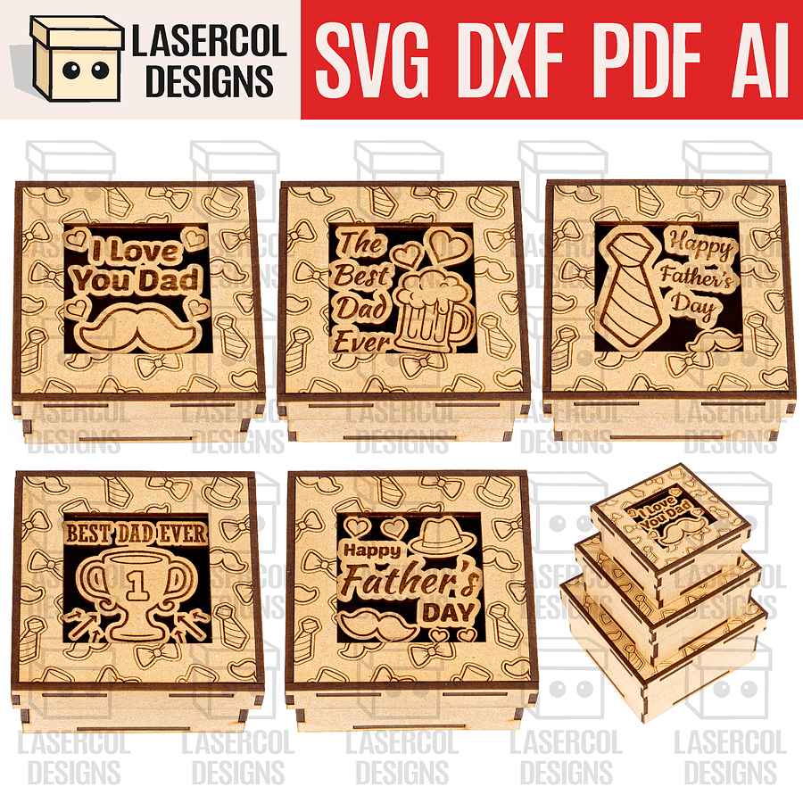 Father's Day Gift Boxes Bundle (10 Styles, Set 1-2) - Laser Cut Files product image (3)