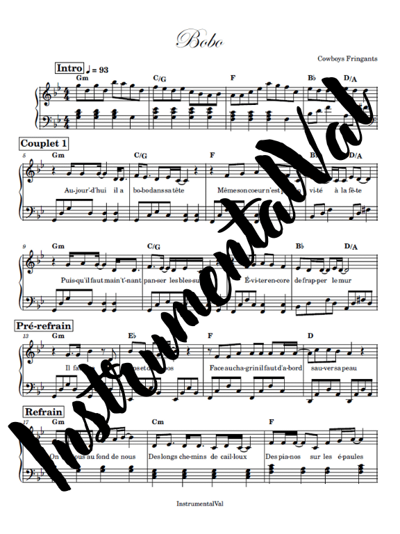 Bobo - Les Cowboys Fringants Piano Solo product image (1)