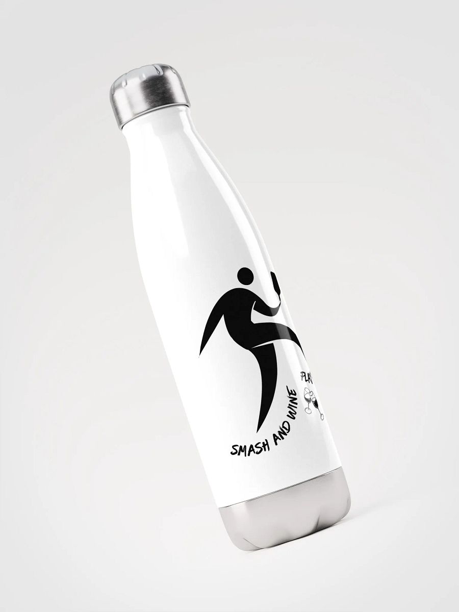 White Black Smash and Wine, Play Pickleball Stainless Steel Water Bottle product image (3)