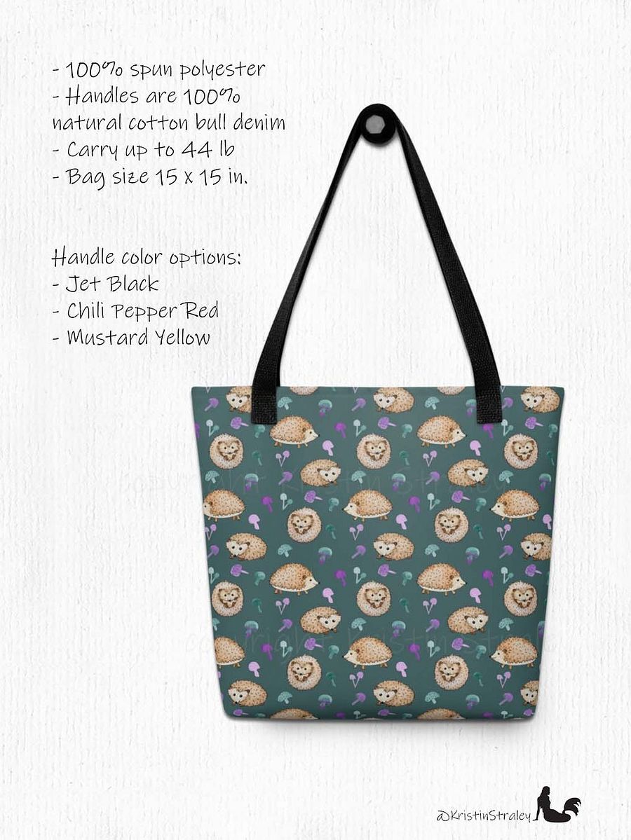 Hedgehogs and Mushrooms on Dark Teal Tote Bag product image (2)