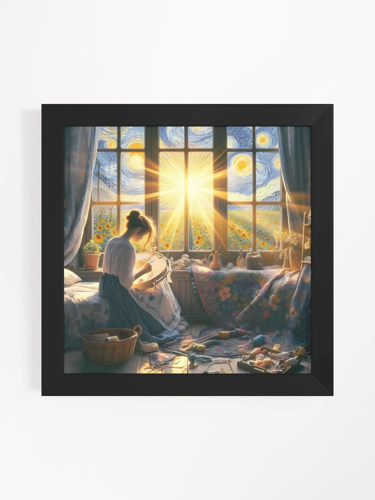 A Woman Sitting On A Window Sill With A Large Embroidery Hoop. product image (4)