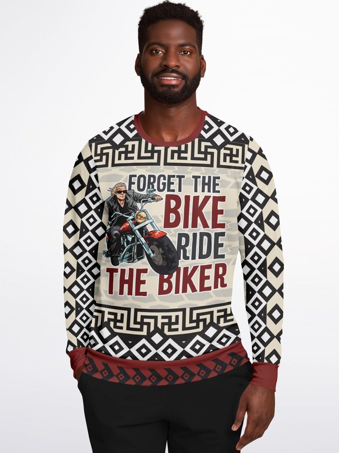"Forget The Bike Ride The Biker" Sweatshirt | Funny Motorcycle Rider Outfit | Biker Life Sweater | Geometric Pattern Jumper product image (3)