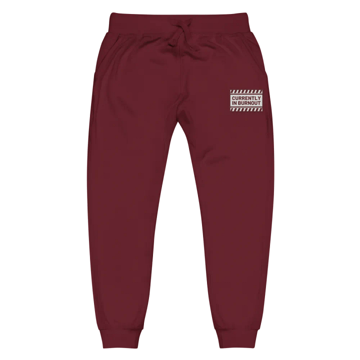 CURRENTLY IN BURNOUT (maroon design) embroidered fleece joggers product image (2)