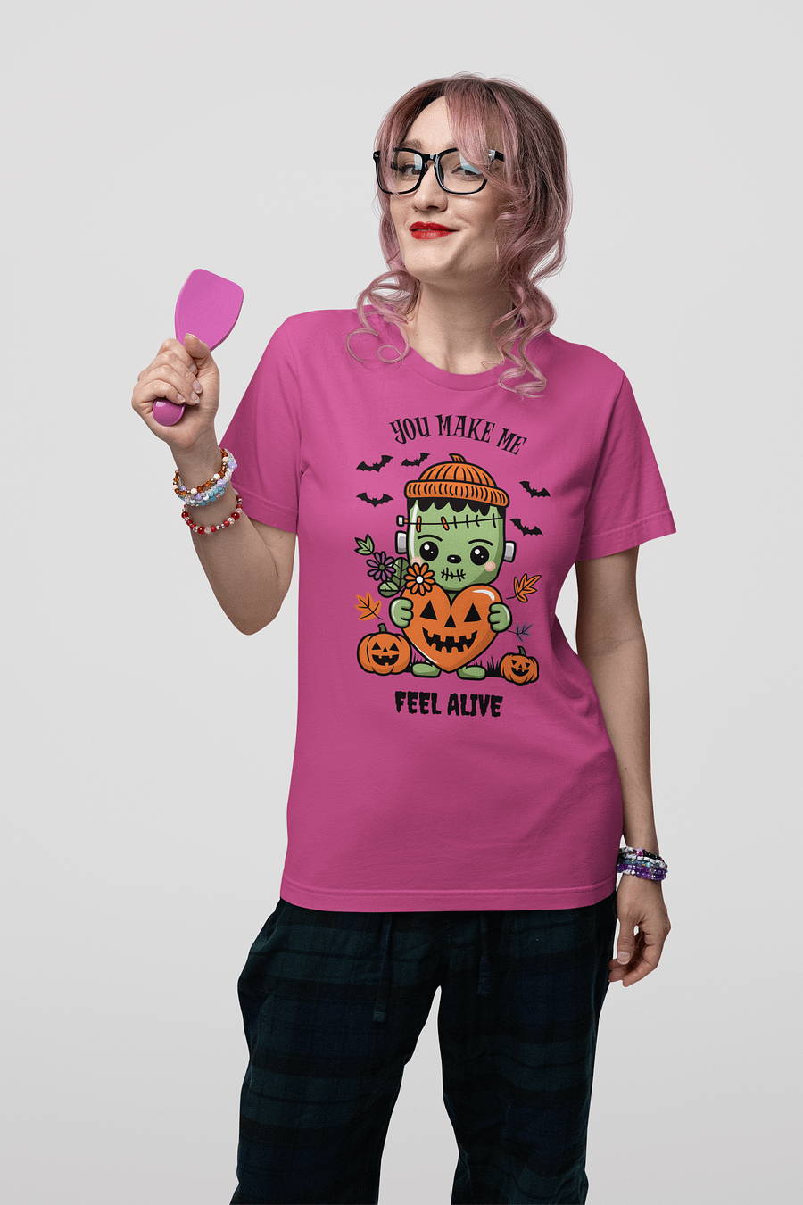 Cute Frankenstein Halloween and Pumpkin Heart Tee product image (2)