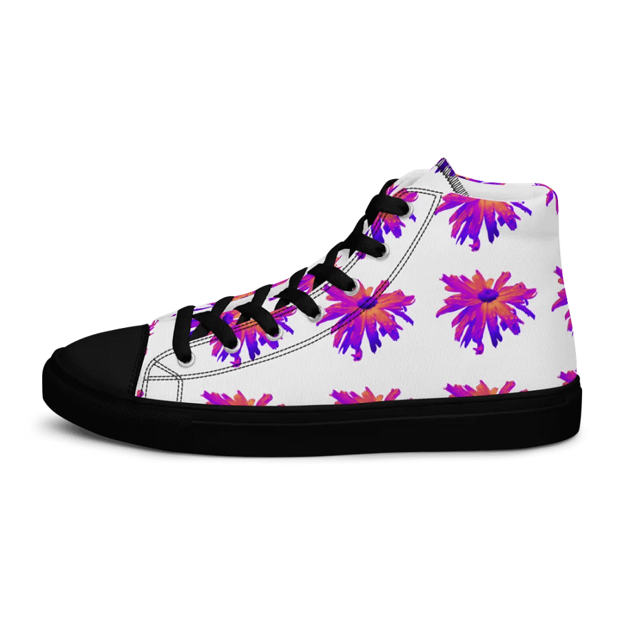 Abstract Pink Floating Daisy Flower Women's Black Toe High Top Canvas Shoes product image (6)