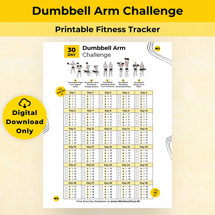 30 Day Dumbbell Arm Challenge - Printable Workout Tracker product image (1)