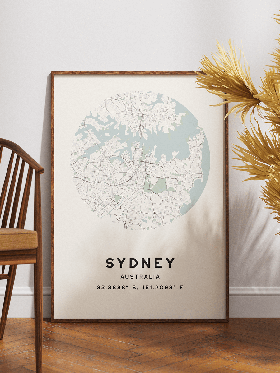 Sydney Street Map Poster – Beige Minimalist Circular City Art product image (1)