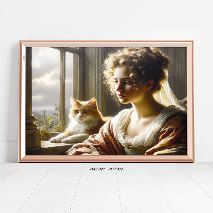Timeless Reflection: Vintage Oil Painting of a Pensive Young Woman product image (2)