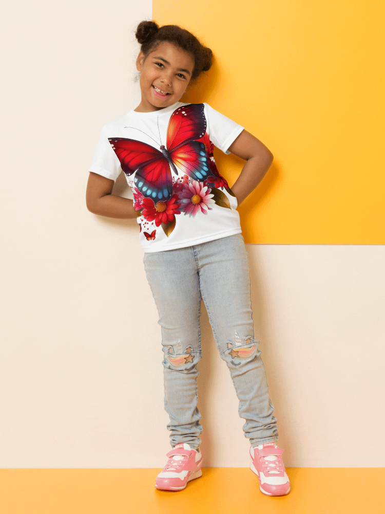 Vibrant Butterfly Paradise Red Unisex Tee product image (7)