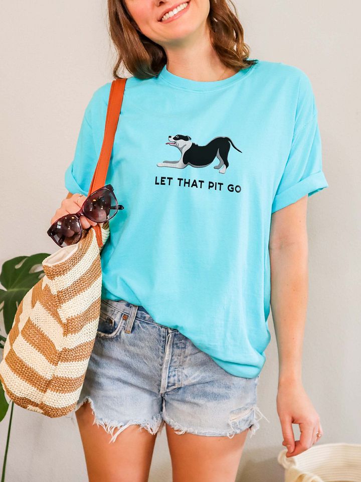 Let That Pit Go T-Shirt(Embroidered) of a Pitbull Terrier(Black) product image (2)