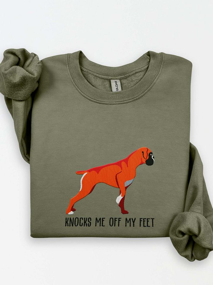 Knocks Me Off My Feet Sweatshirt (Embroidered) of a Boxer(Red) product image (1)