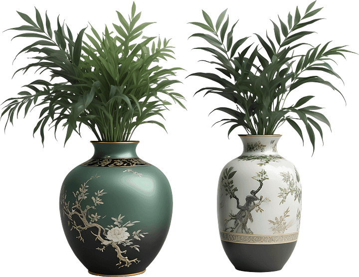 Green and White Chinese Porcelain Vases with Bamboo Décor PNG product image (1)