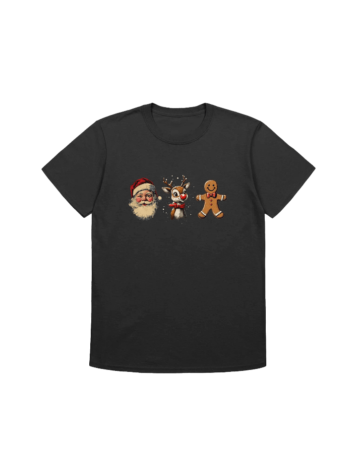 Vintage Santa Gingerbread Man and Red Nosed Reindeer Unisex Christmas T-Shirt product image (5)