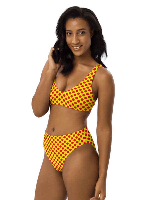 Red Polka Dots on Yellow High Waist Bikini Set product image (1)