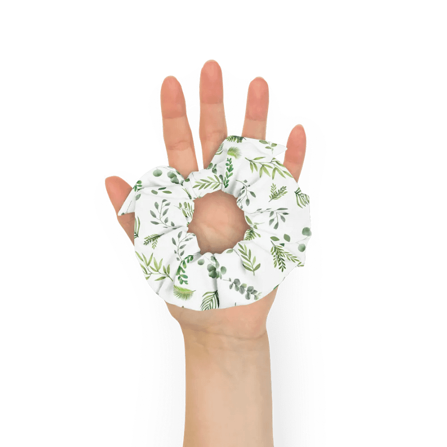 Green leaves pattern on white background Scrunchie with bow product image (9)