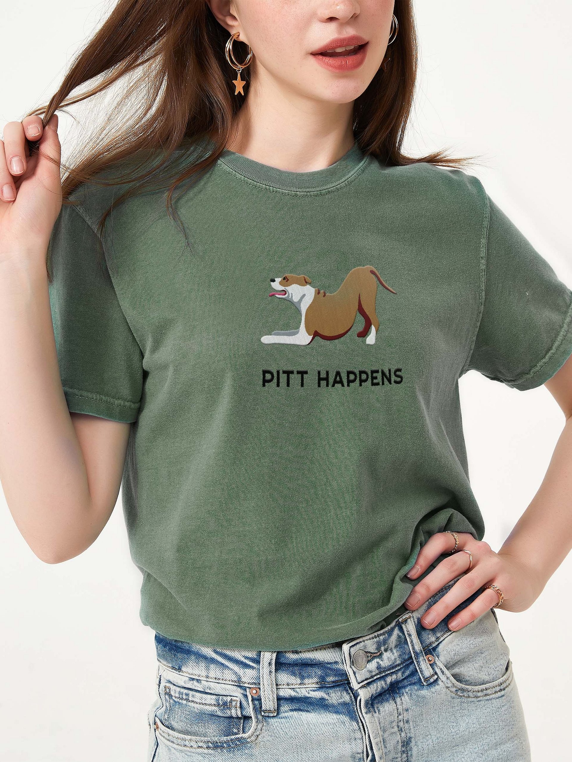 Pitt Happens T-Shirt(Embroidered) of a Pitbull Terrier product image (2)