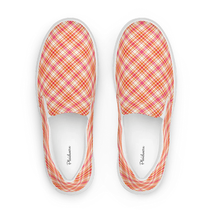 Orange and Hot Pink Plaid Women's Slip-On Shoes product image (1)