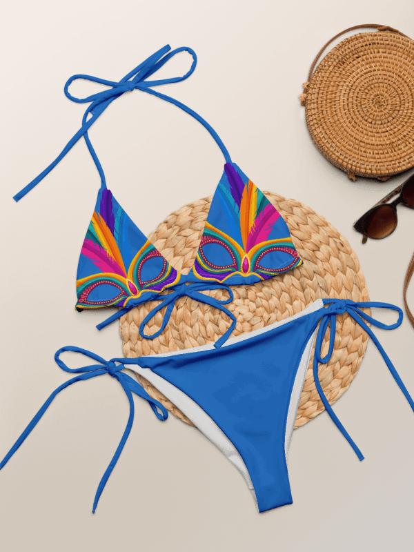 Blue Low Rise Cheeky String Bikini, Mardi Gras Top product image (1)