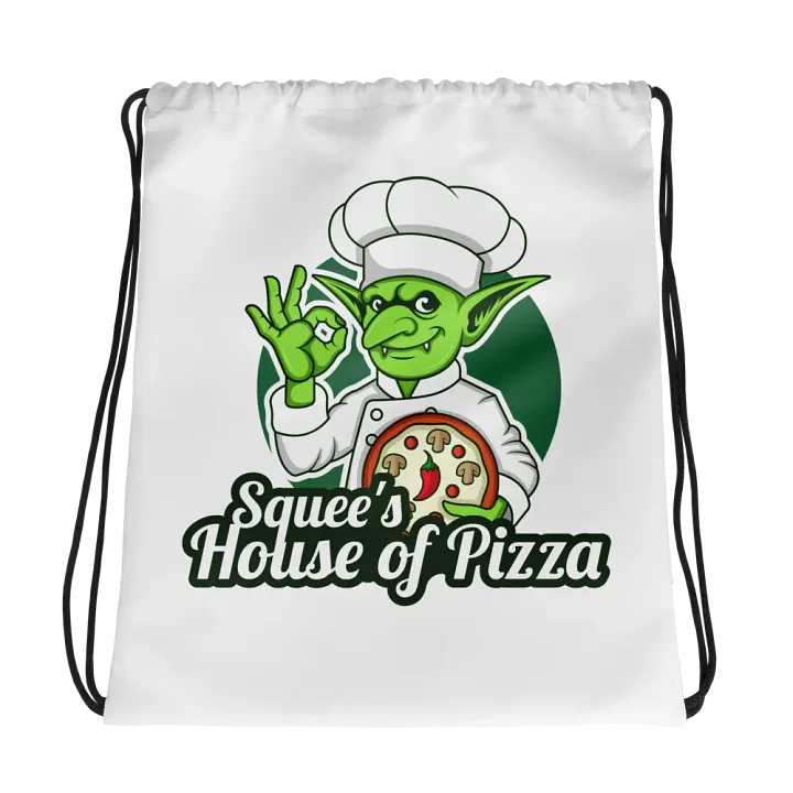 Squee’s House of Pizza Drawstring Bag (White) product image (1)